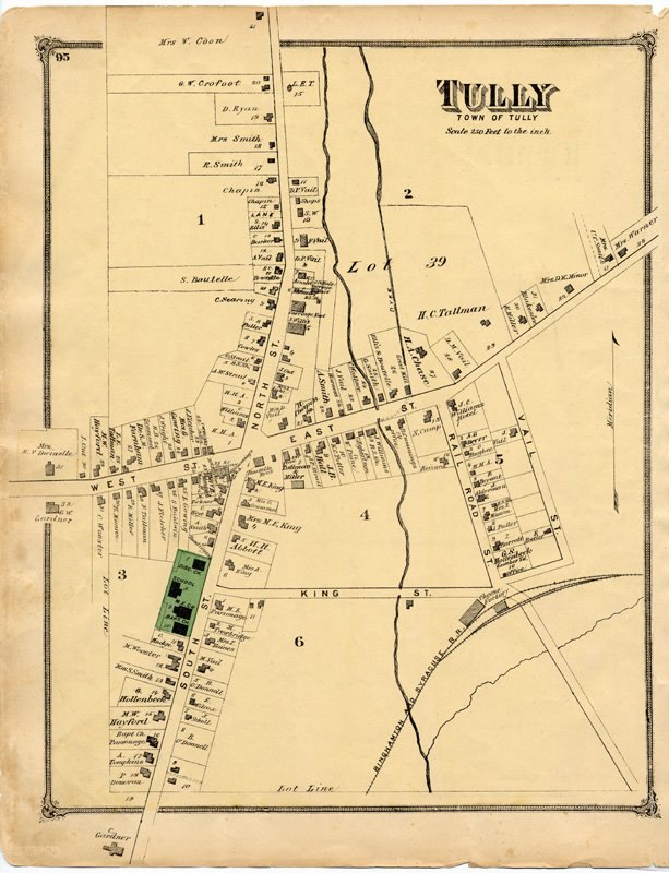 1870s atlas map of the Village of Tully showing Lot No. 39